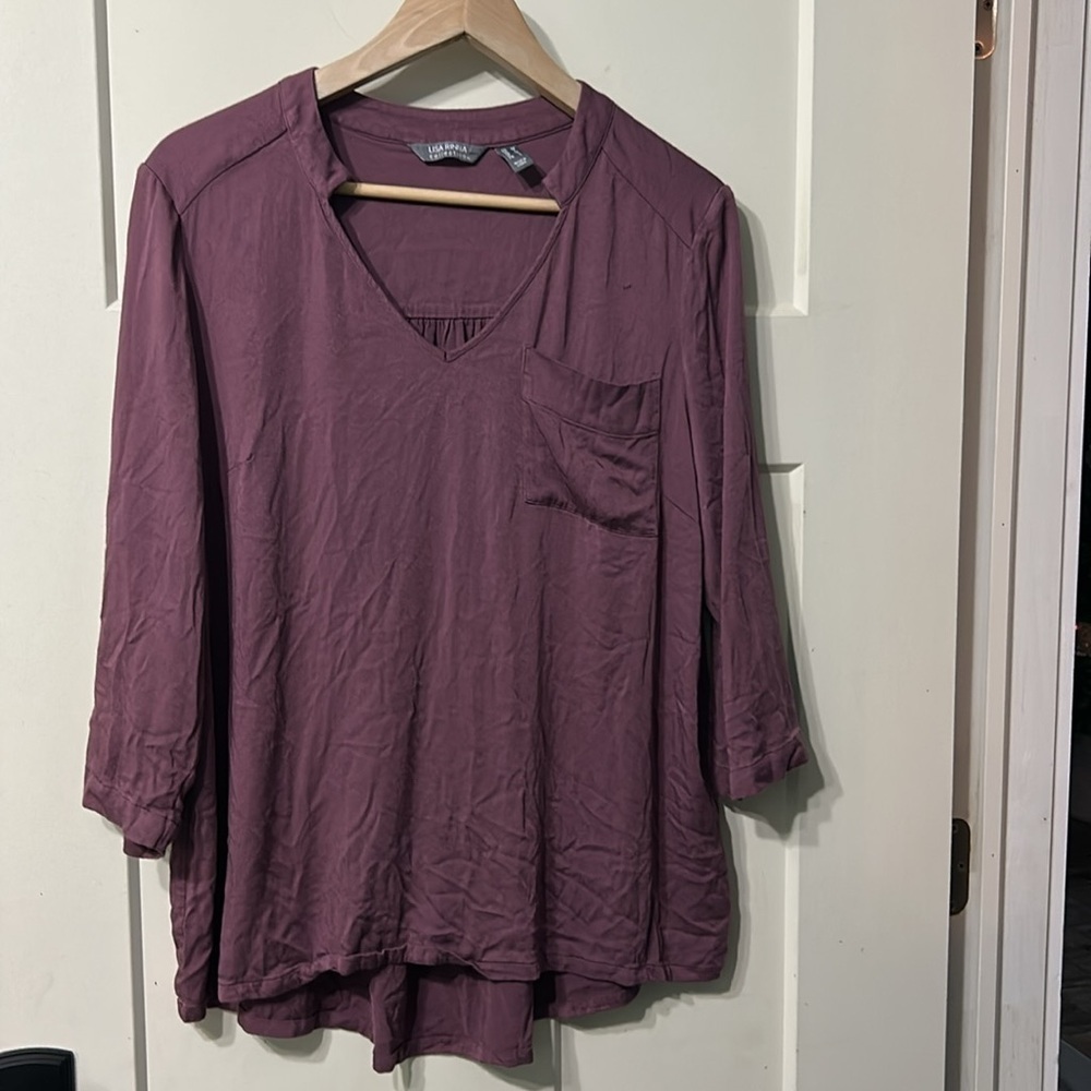 Lisa Rinna Collection Pocket V Neck Top Blouse Tunic